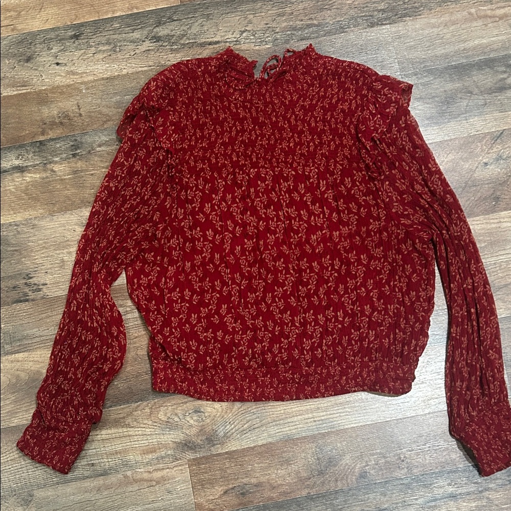 Free People Red Patterned Blouse